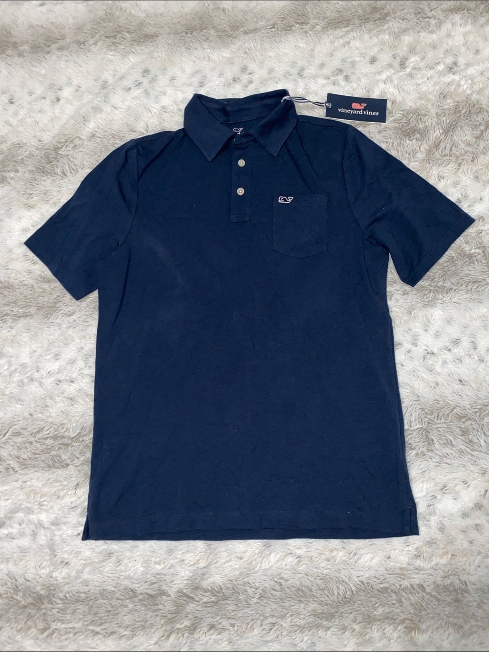 Vineyard Vines Navy Short-Sleeve Polo with Pocket